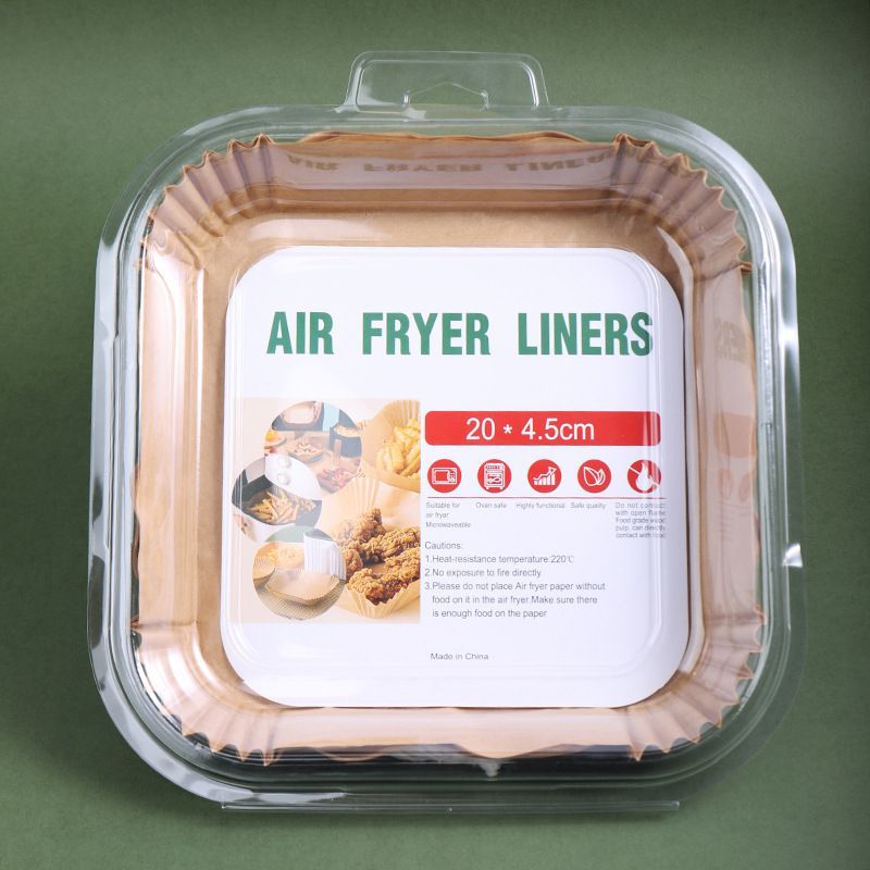 Air Fryer Paper Liners 100Pcs 20cm Non stick and oil resistant square lined air fryer parchment paper easy to clean, durable, food grade - suitable for air fryers, ovens and microwaves