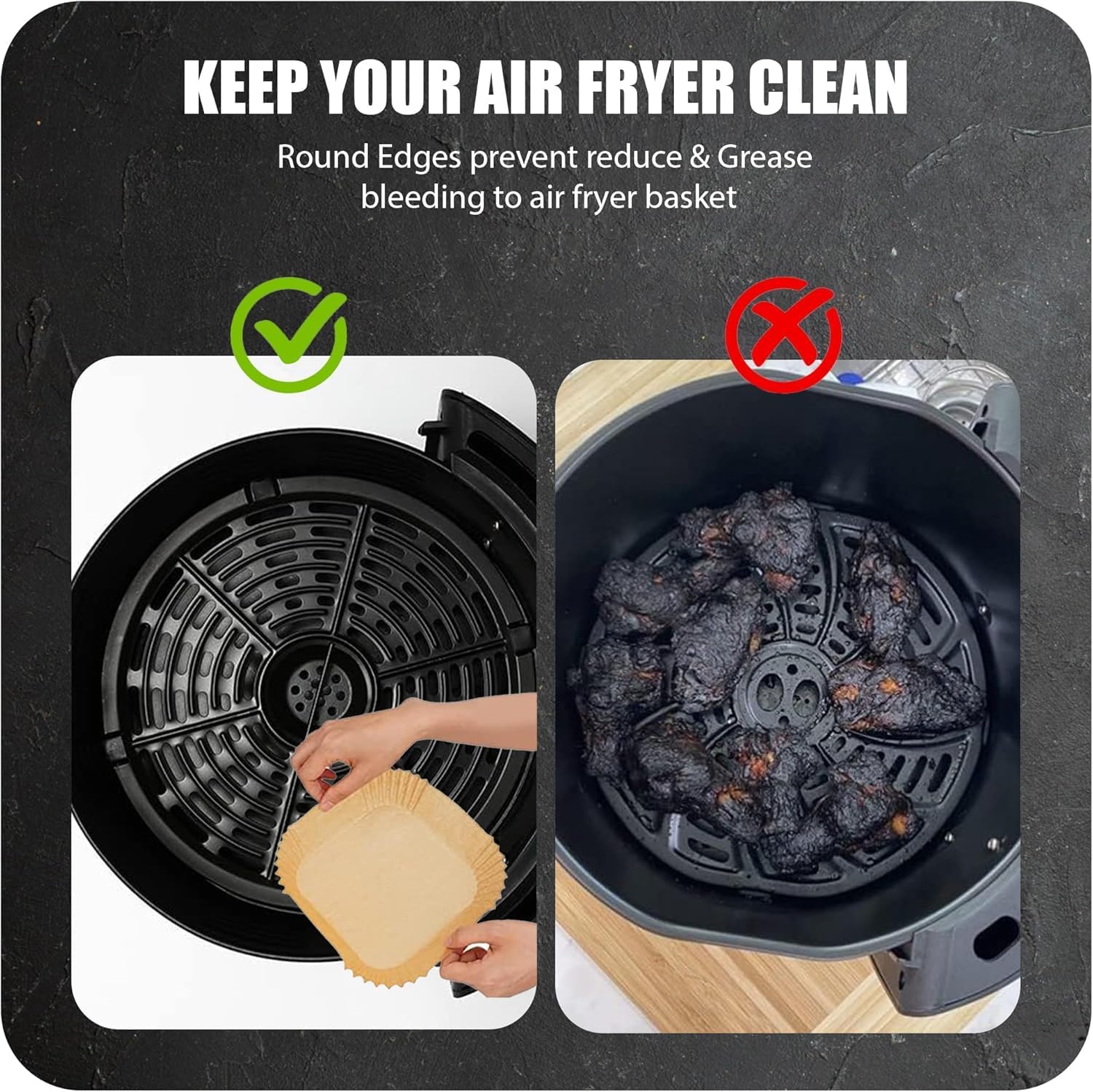 Air Fryer Paper Liners 100Pcs 20cm Non stick and oil resistant square lined air fryer parchment paper easy to clean, durable, food grade - suitable for air fryers, ovens and microwaves