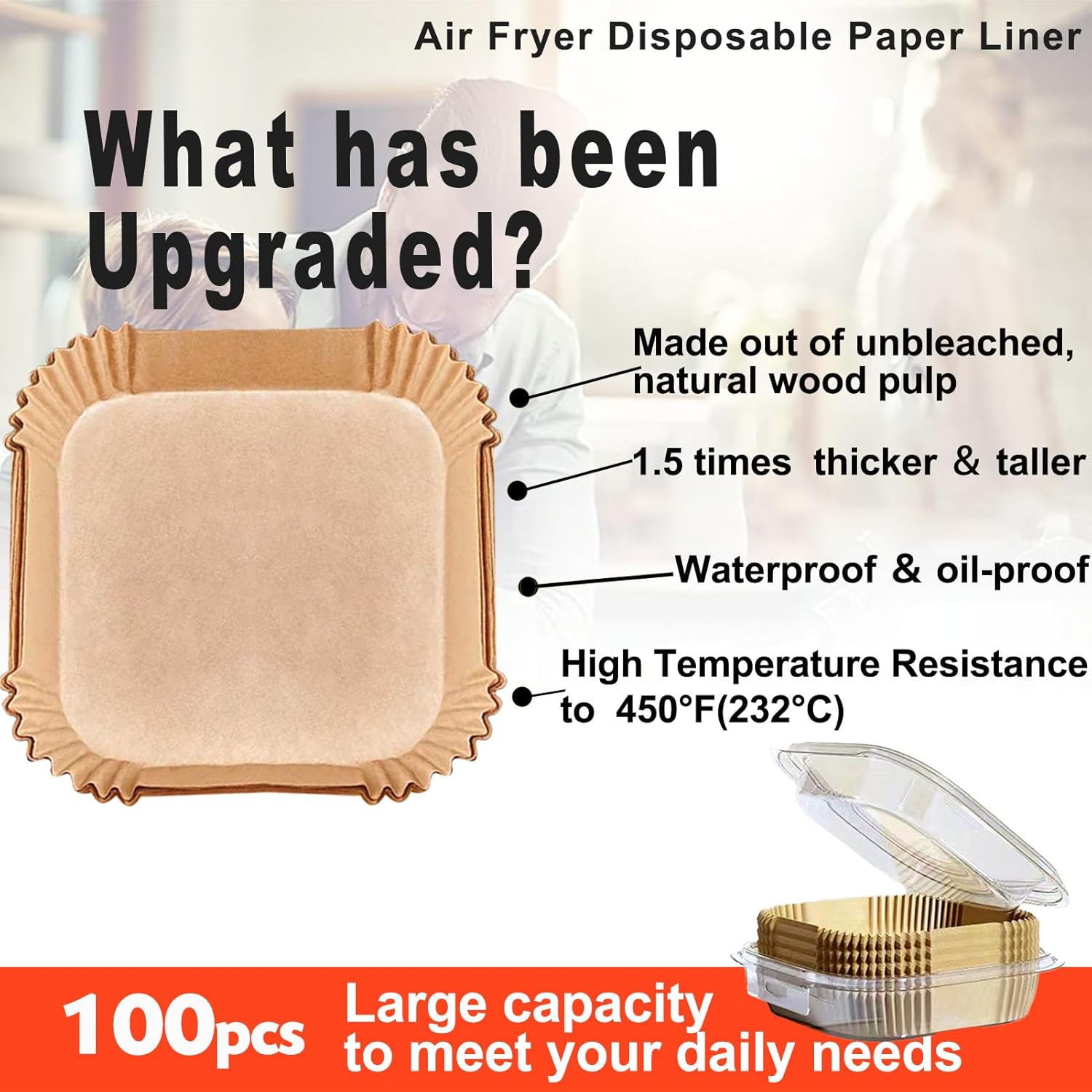 Air Fryer Paper Liners 100Pcs 20cm Non stick and oil resistant square lined air fryer parchment paper easy to clean, durable, food grade - suitable for air fryers, ovens and microwaves
