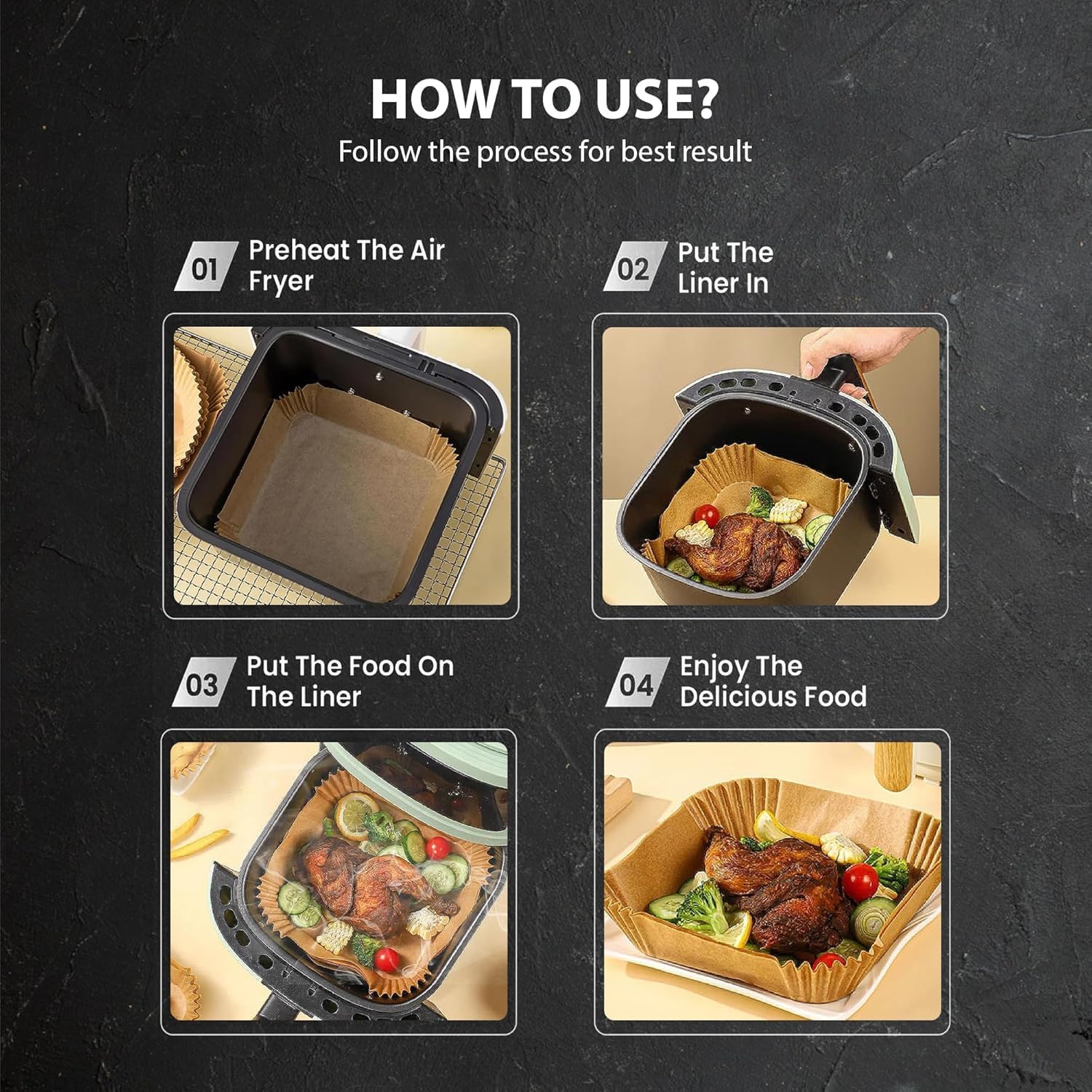 Air Fryer Paper Liners 100Pcs 20cm Non stick and oil resistant square lined air fryer parchment paper easy to clean, durable, food grade - suitable for air fryers, ovens and microwaves