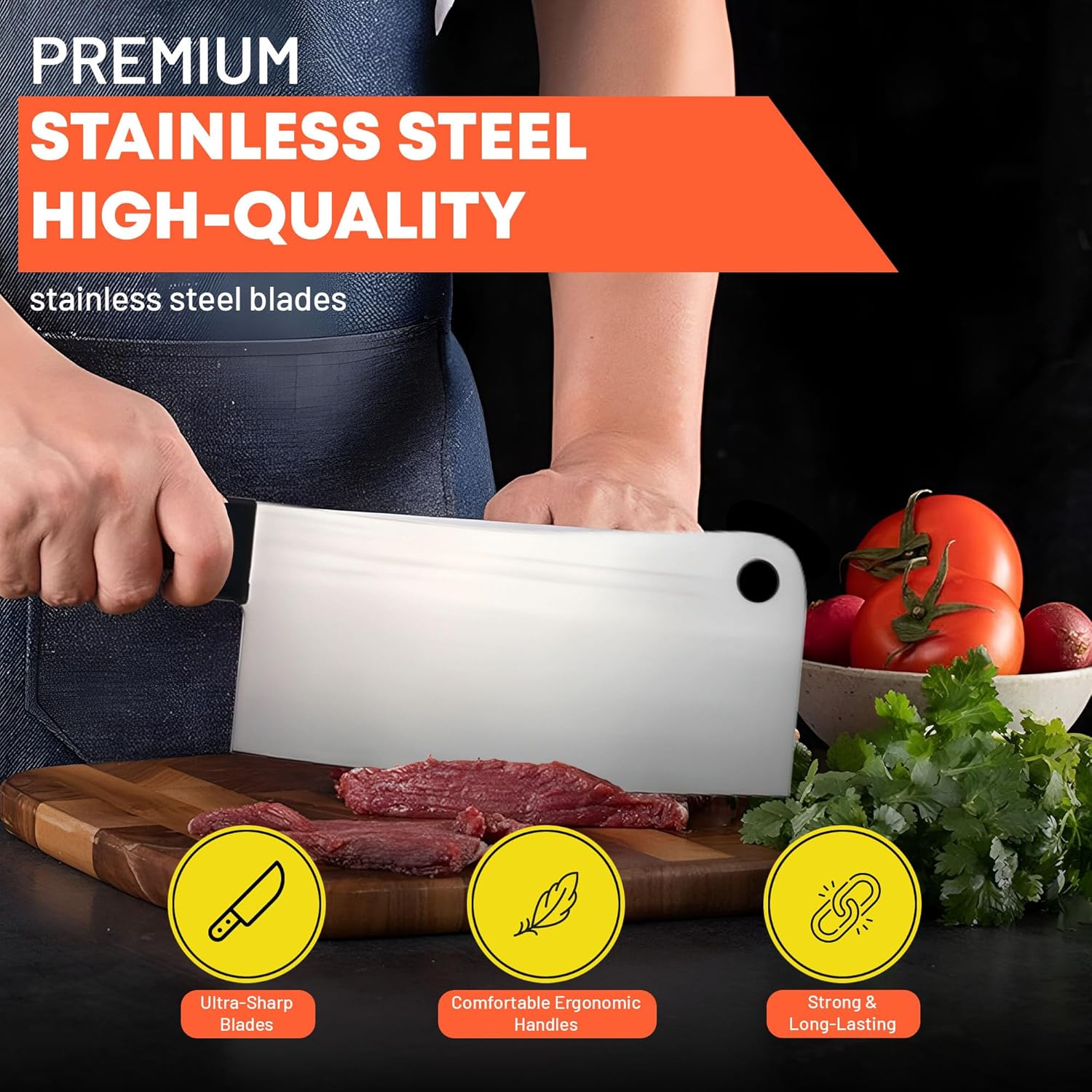 【Final Clearance】8 Piece Heavy Duty Knife Set Chef Bread Vegetable Meat Bone Slicing Mince Chopping Cutting Utility All in One Sharpener Kitchen Essentials Scissors Rust-resistant Stainless Steel