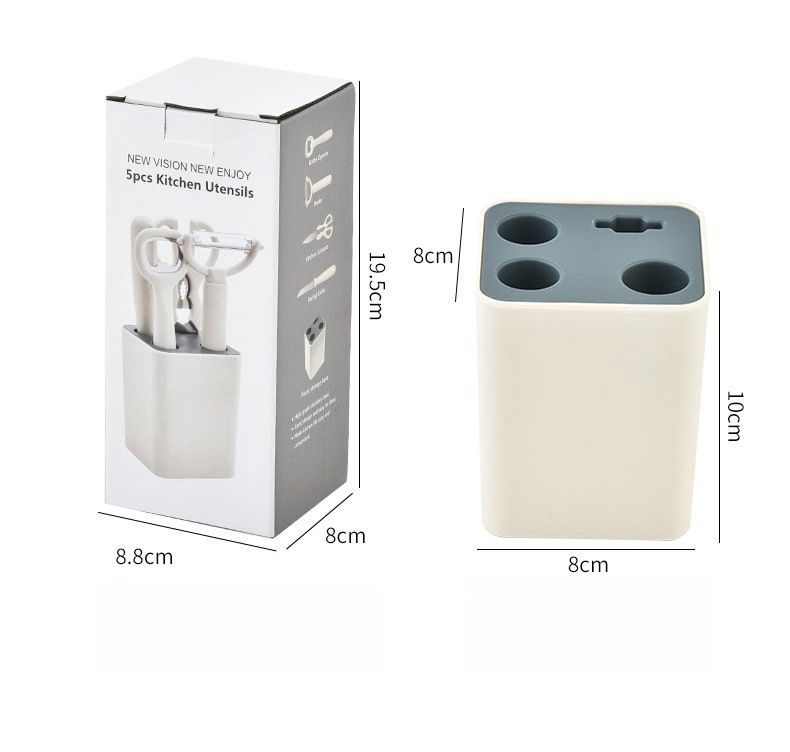 【Clearance Sale】Knife Set with Block, 5 Piece Kitchen Knife Sets with Stainless Steel Knives Scissors and Peeler for Veg Fruit Meat Steak