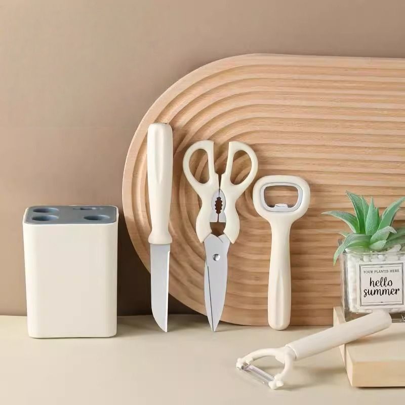 【Clearance Sale】Knife Set with Block, 5 Piece Kitchen Knife Sets with Stainless Steel Knives Scissors and Peeler for Veg Fruit Meat Steak