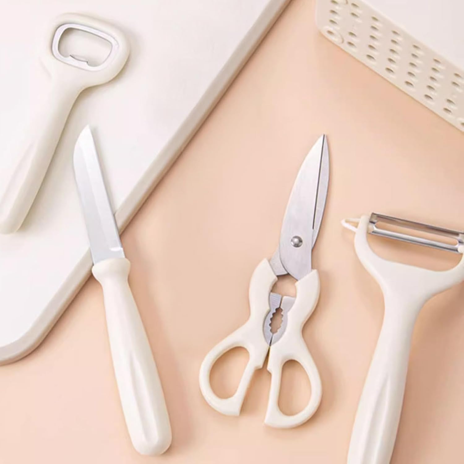 【Clearance Sale】Knife Set with Block, 5 Piece Kitchen Knife Sets with Stainless Steel Knives Scissors and Peeler for Veg Fruit Meat Steak