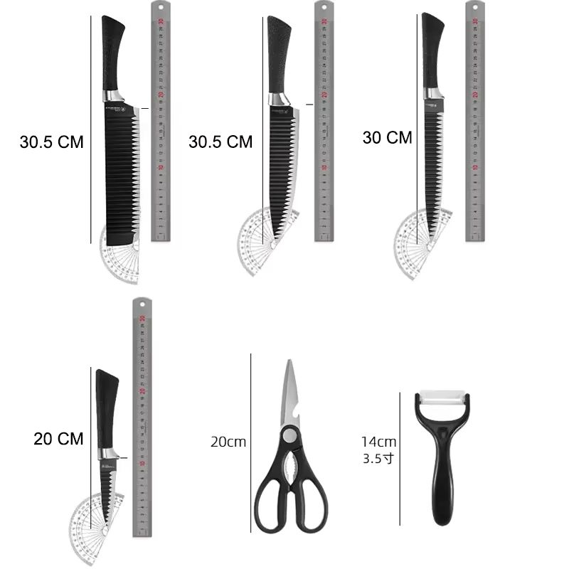 6-Piece Kitchen Knife Set, Non-Stick Coated Wavy-Grained Metal Blades, Non-Slip Ergonomic Handle, Lightweight Rustproof Sharp Chef's Knives for Home Cooking Restaurant Camping