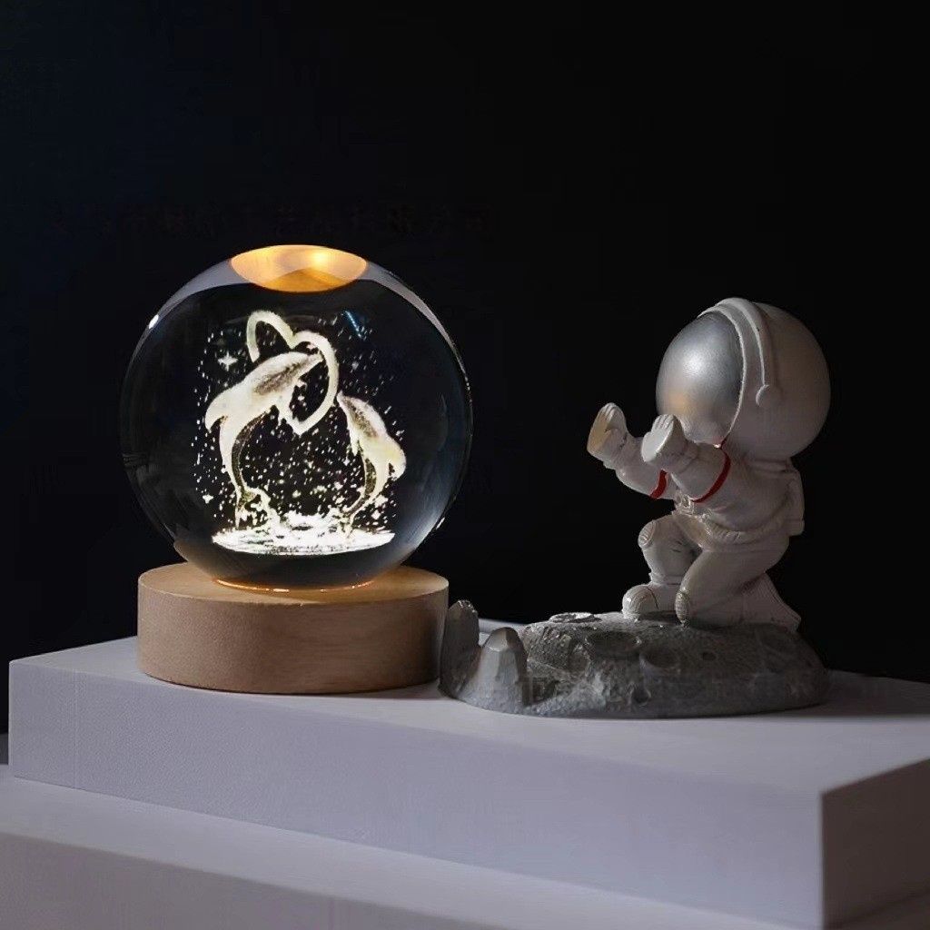 Dolphin Gifts for Women Men 3D Dolphin Crystal Ball with Wooden Light Base Crystal Dolphin Decor Dolphin Gifts for Dolphin Lovers for Christmas Valentine's Day Birthday