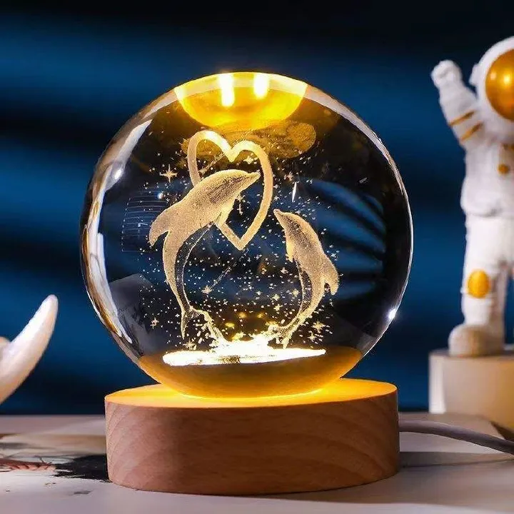 Dolphin Gifts for Women Men 3D Dolphin Crystal Ball with Wooden Light Base Crystal Dolphin Decor Dolphin Gifts for Dolphin Lovers for Christmas Valentine's Day Birthday