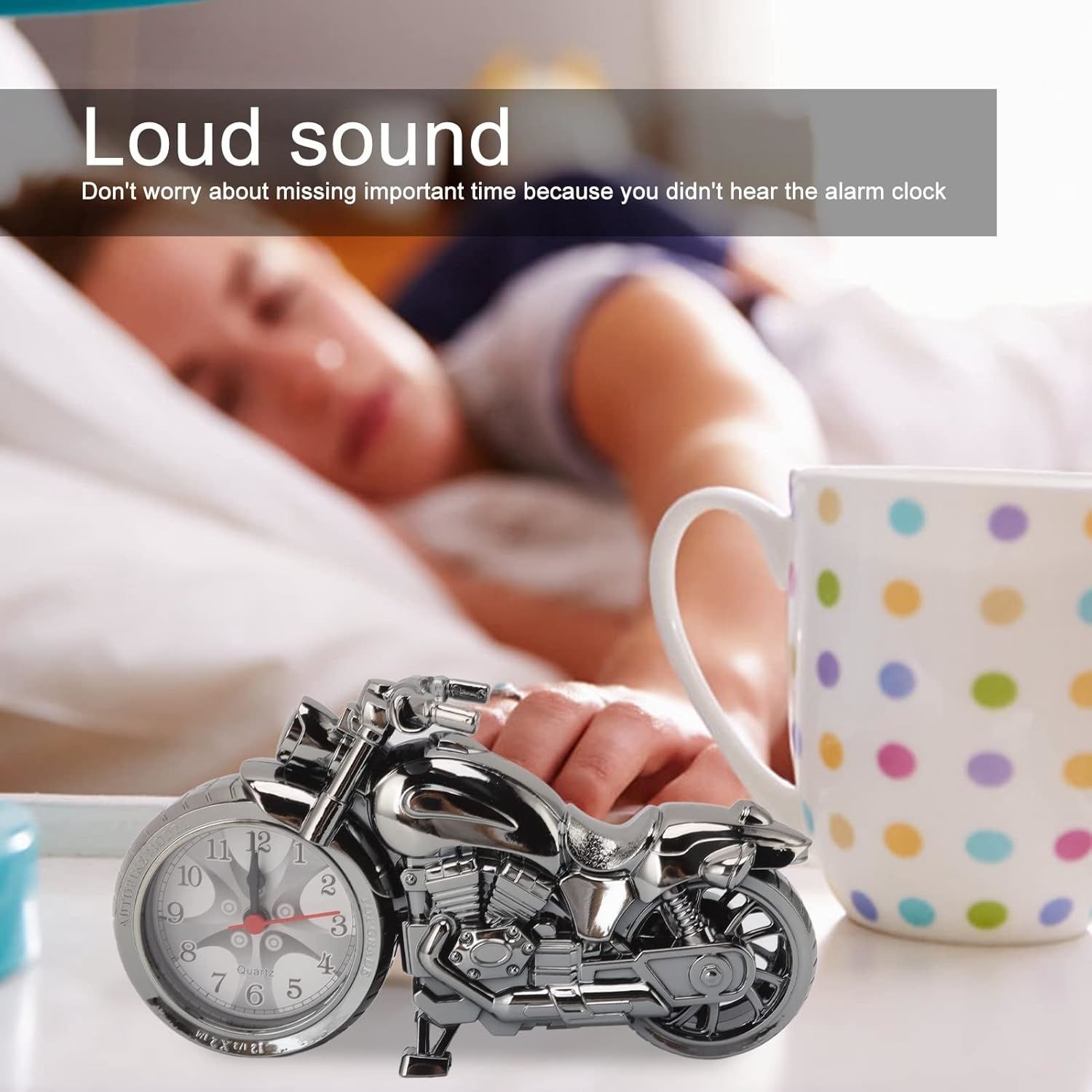 【Final Clearance】Vintage Mini Motorcycle Model Alarm Clock Battery Powered Desk Shelf Clock Creative