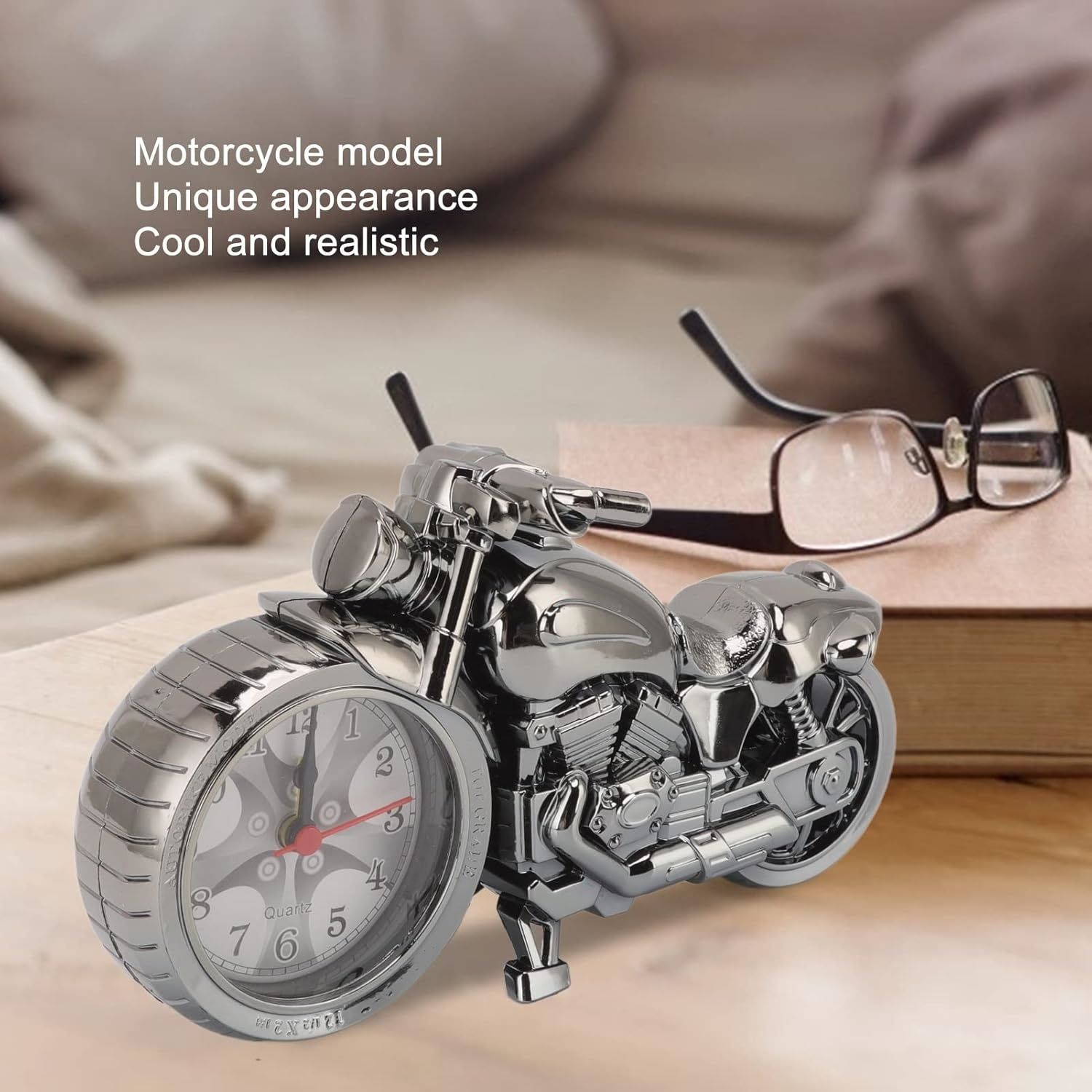 【Final Clearance】Vintage Mini Motorcycle Model Alarm Clock Battery Powered Desk Shelf Clock Creative