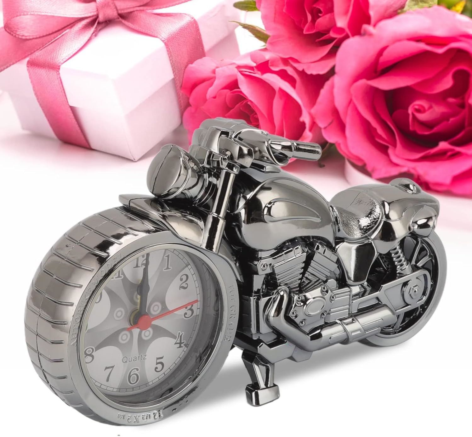 【Final Clearance】Vintage Mini Motorcycle Model Alarm Clock Battery Powered Desk Shelf Clock Creative