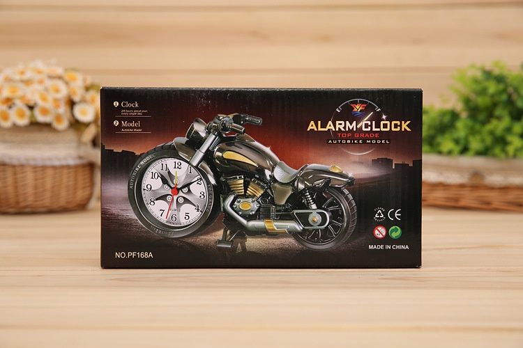 【Final Clearance】Vintage Mini Motorcycle Model Alarm Clock Battery Powered Desk Shelf Clock Creative