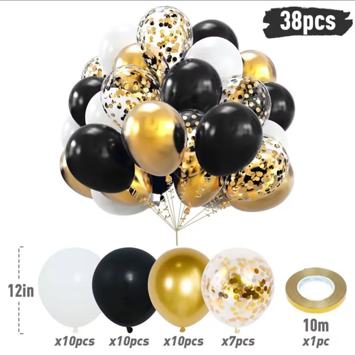 【Final Clearance】Balloons 38 Pack 12-Inch Balloons Set Gold Confetti Balloons Metallic Balloon for Decoration Latex Helium Balloons for Birthday Party Decorations Wedding Anniversary Baby Shower