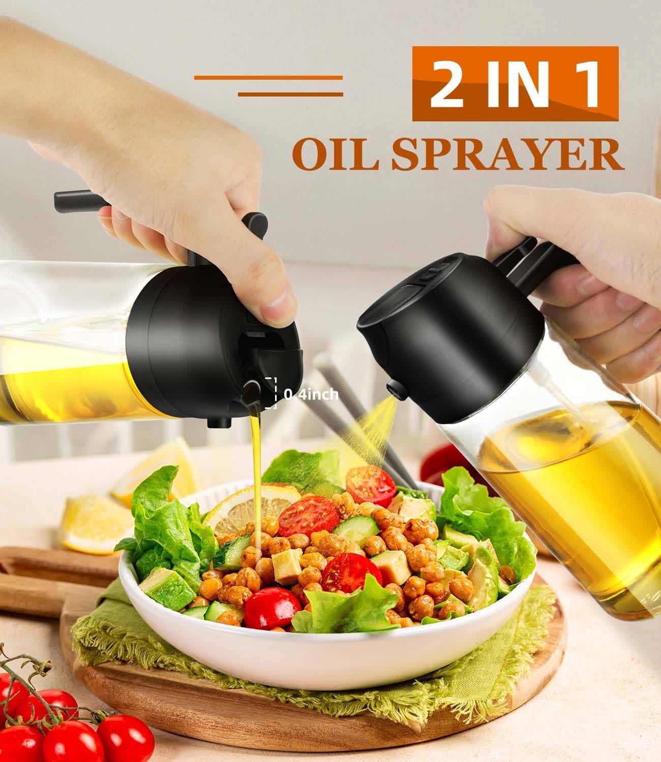 Olive Oil Sprayer Cooking Oil Dispensing Bottle: 2 in 1 Glass Olive Oil Dispenser Bottle, Upgraded Glass Oil Spraying Bottle for Kitchen Air Fryer Salad BBQ Baking