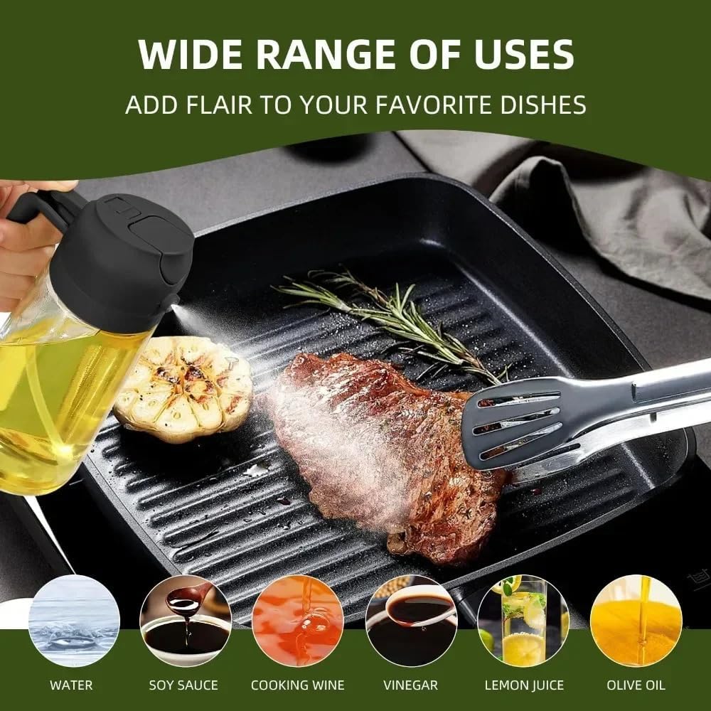 Olive Oil Sprayer Cooking Oil Dispensing Bottle: 2 in 1 Glass Olive Oil Dispenser Bottle, Upgraded Glass Oil Spraying Bottle for Kitchen Air Fryer Salad BBQ Baking