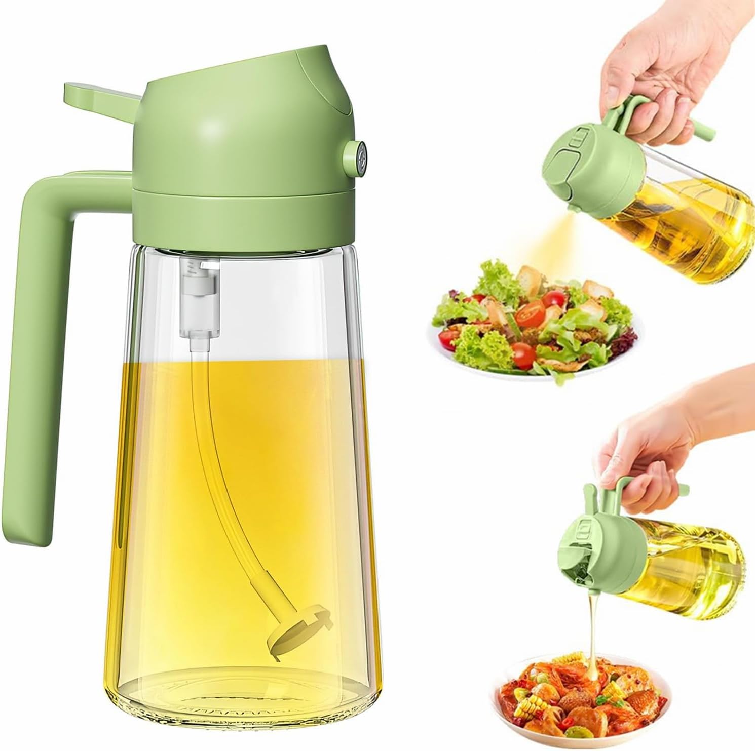 Olive Oil Sprayer Cooking Oil Dispensing Bottle: 2 in 1 Glass Olive Oil Dispenser Bottle, Upgraded Glass Oil Spraying Bottle for Kitchen Air Fryer Salad BBQ Baking