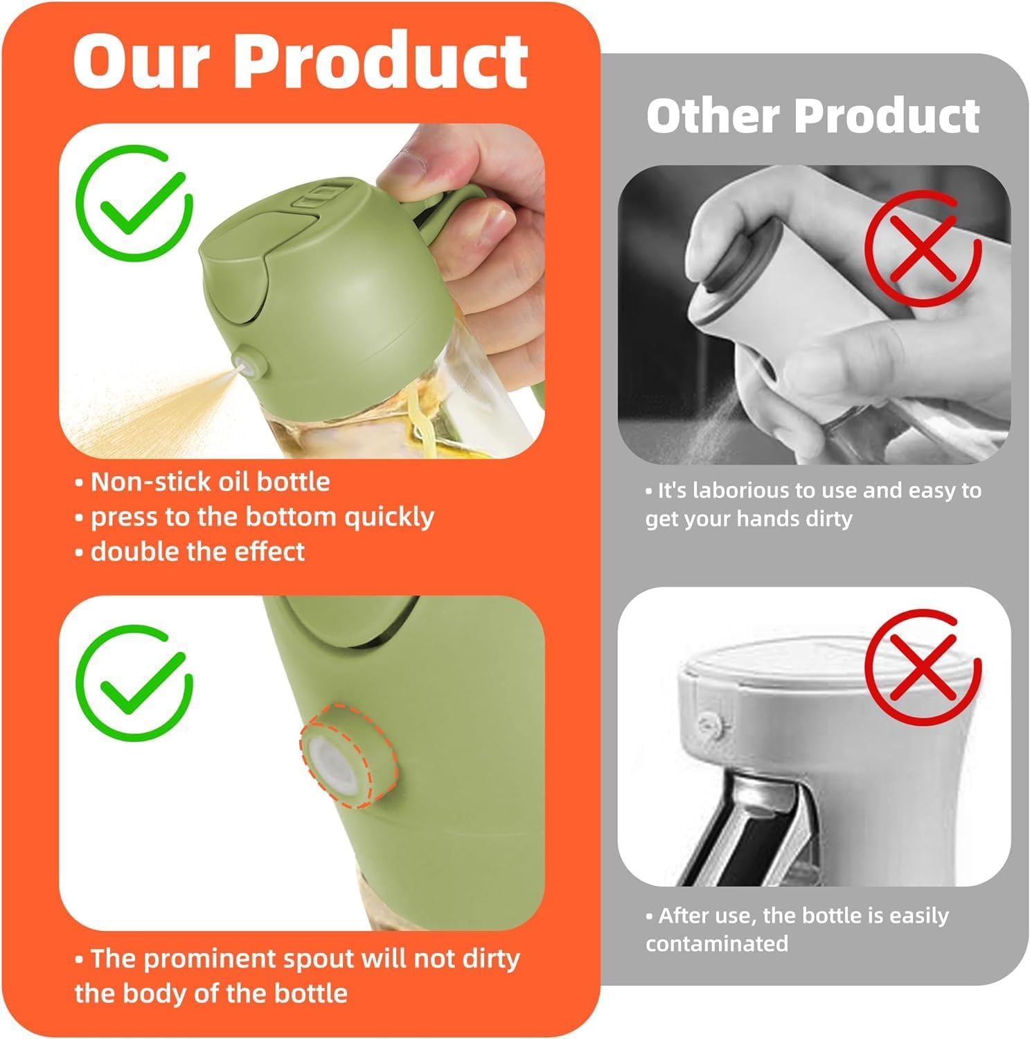 Olive Oil Sprayer Cooking Oil Dispensing Bottle: 2 in 1 Glass Olive Oil Dispenser Bottle, Upgraded Glass Oil Spraying Bottle for Kitchen Air Fryer Salad BBQ Baking