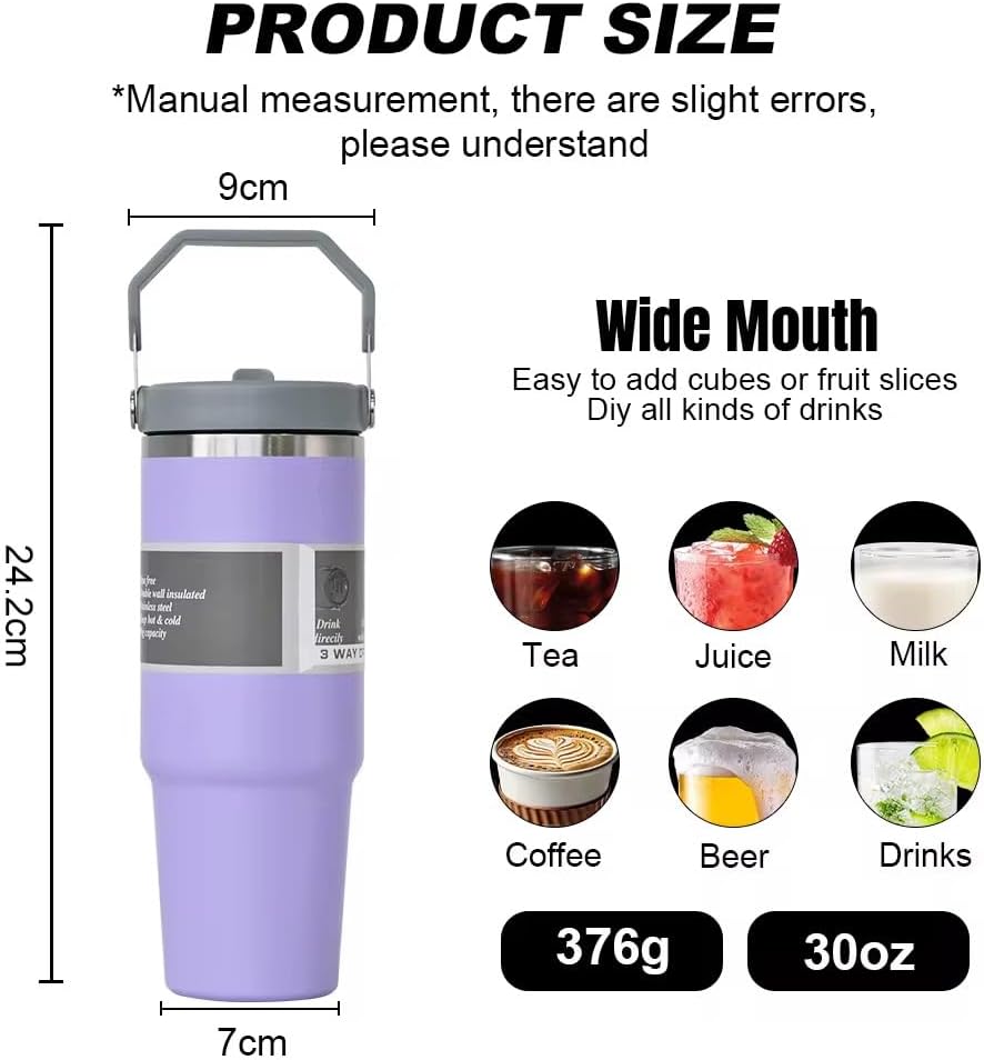 Stainless Steel Thermos Cup, High-value Thermal Insulation And Cold-keeping Large-capacity Straw Cup, Simple And Portable With Its Own Rope, Straw Cap Can Be Stored Dust-proof And Beautiful