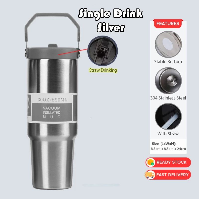 Stainless Steel Thermos Cup, High-value Thermal Insulation And Cold-keeping Large-capacity Straw Cup, Simple And Portable With Its Own Rope, Straw Cap Can Be Stored Dust-proof And Beautiful