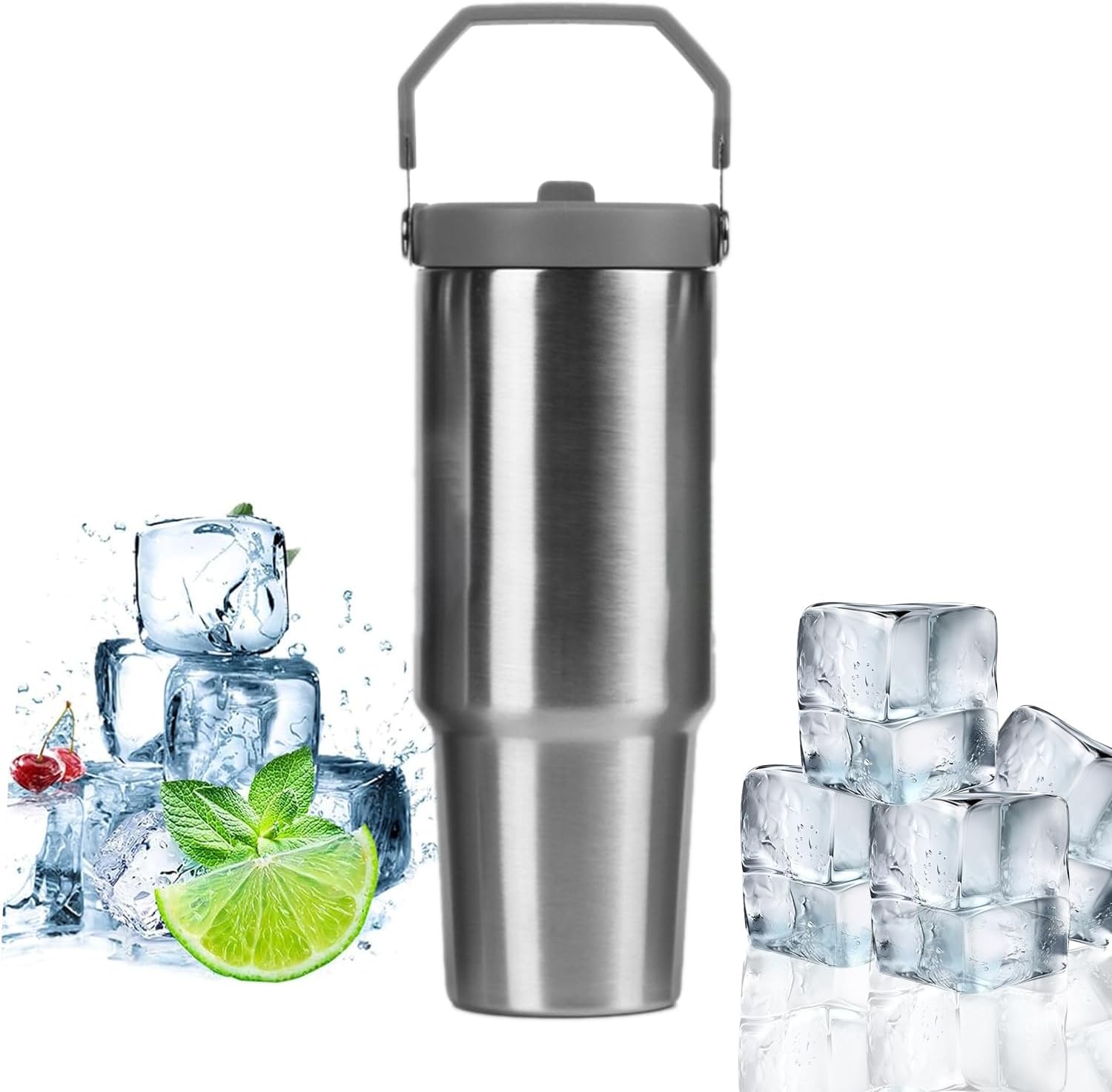 Stainless Steel Thermos Cup, High-value Thermal Insulation And Cold-keeping Large-capacity Straw Cup, Simple And Portable With Its Own Rope, Straw Cap Can Be Stored Dust-proof And Beautiful