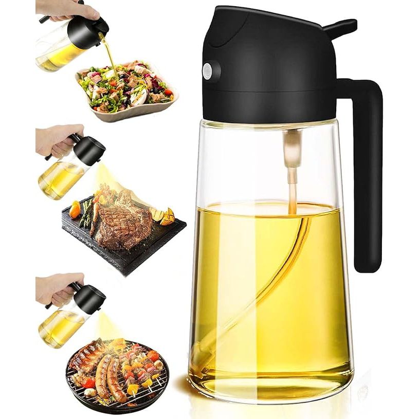 Olive Oil Sprayer Cooking Oil Dispensing Bottle: 2 in 1 Glass Olive Oil Dispenser Bottle, Upgraded Glass Oil Spraying Bottle for Kitchen Air Fryer Salad BBQ Baking