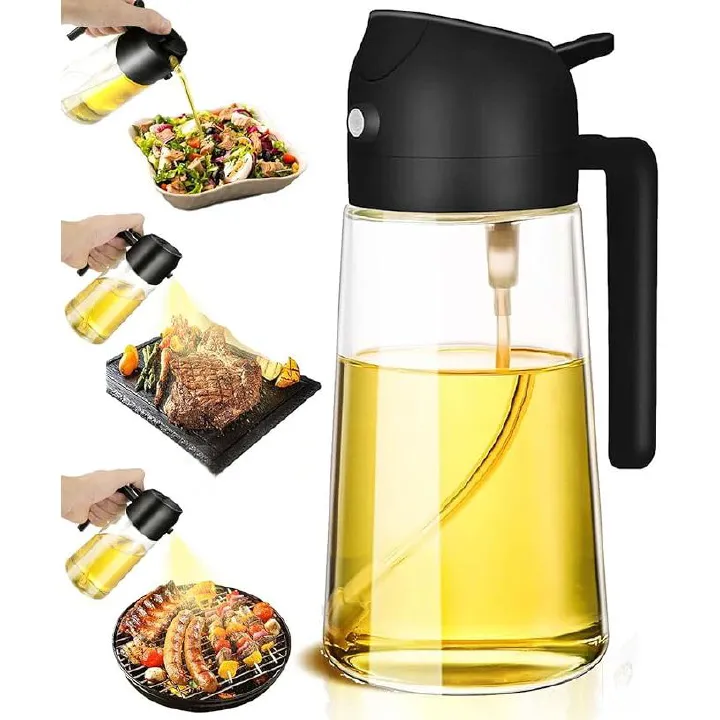 Olive Oil Sprayer Cooking Oil Dispensing Bottle: 2 in 1 Glass Olive Oil Dispenser Bottle, Upgraded Glass Oil Spraying Bottle for Kitchen Air Fryer Salad BBQ Baking