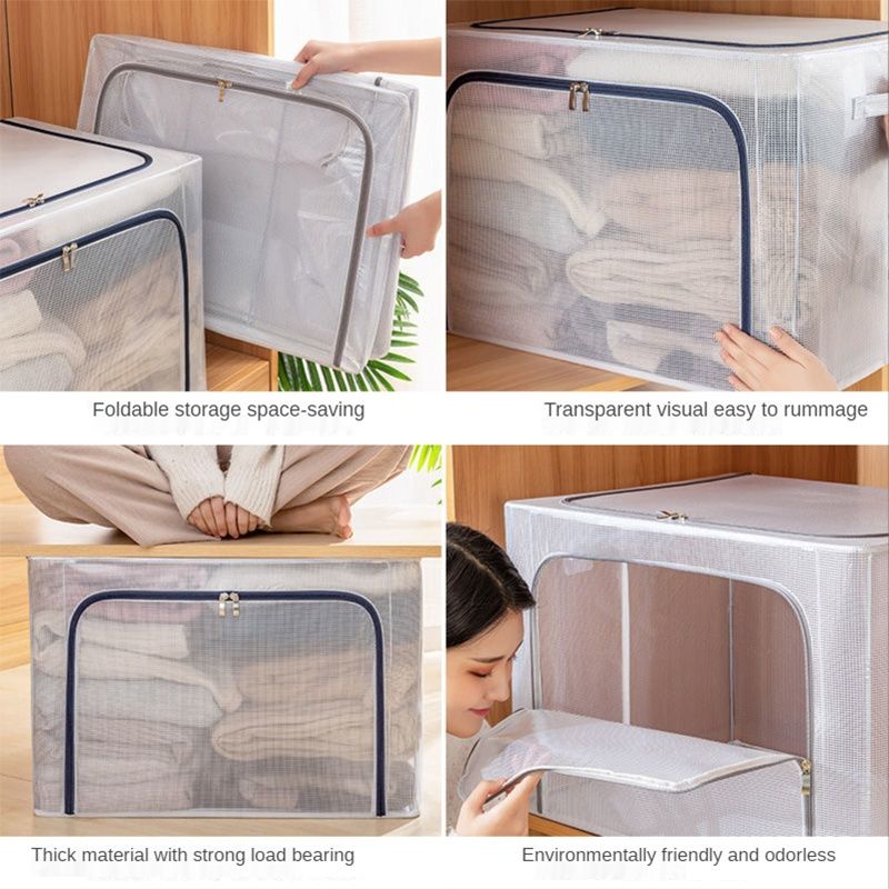 【Final Clearance】24L/66L/ 110L Large Foldable Storage Bins Organizer with Durable Handles, Metal Frame, for Clothing | Bed Sheets | Blanket | Comforters | Pillows | Toys