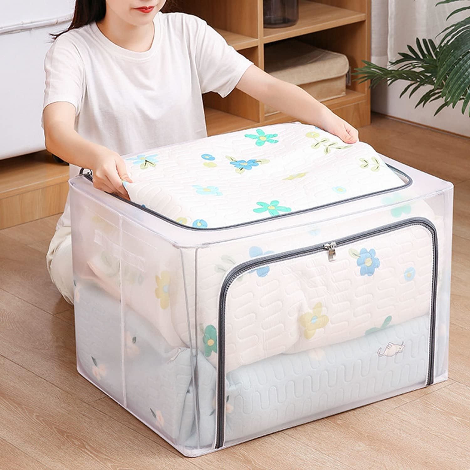 【Final Clearance】24L/66L/ 110L Large Foldable Storage Bins Organizer with Durable Handles, Metal Frame, for Clothing | Bed Sheets | Blanket | Comforters | Pillows | Toys