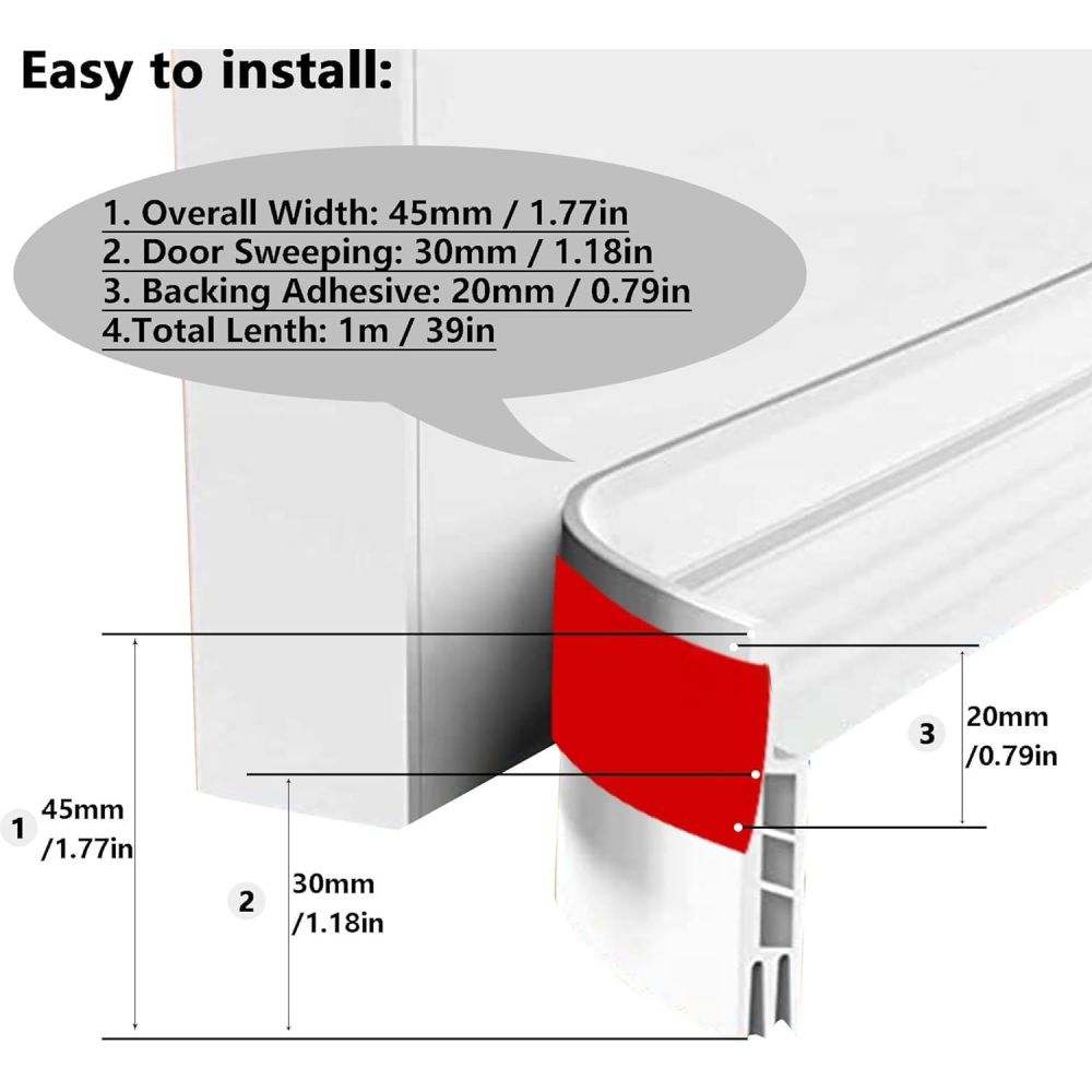 Premium Door Draft Stopper for Bottom of Door,Under Door Noise and Light and Bug Blocker, Under Door Sweep for Exterior & Interior Doors, Door Strip Ideal for Keeping Out Cold
