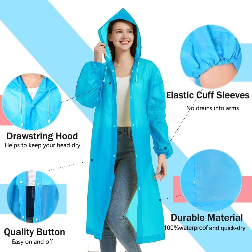 1-Piece Outdoor Sports Adult Raincoat, Windproof Waterproof EVA Thickened Full-Body Coverall Rain Poncho for Travel, Outdoor Cycling, Hiking, Portable Adult Men's Women's Raincoat