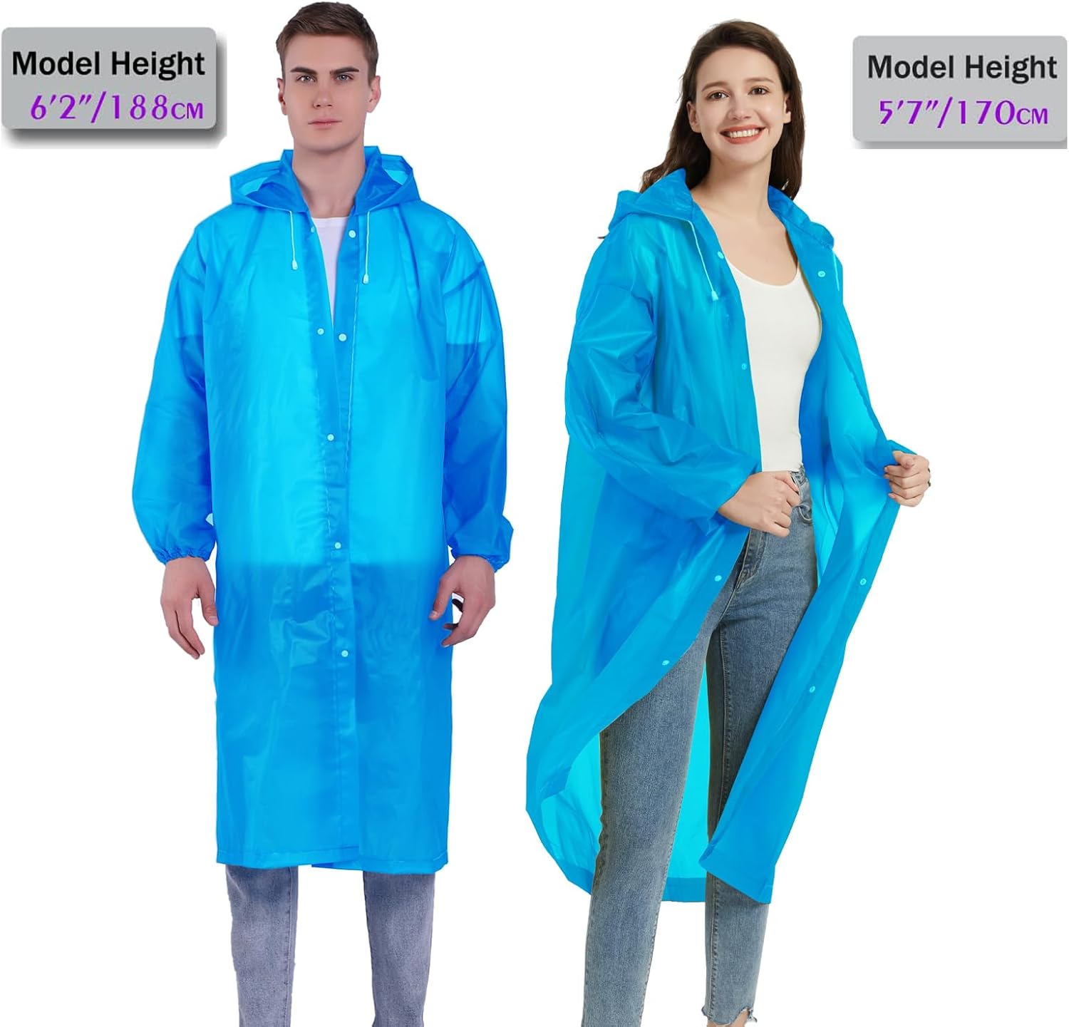 1-Piece Outdoor Sports Adult Raincoat, Windproof Waterproof EVA Thickened Full-Body Coverall Rain Poncho for Travel, Outdoor Cycling, Hiking, Portable Adult Men's Women's Raincoat