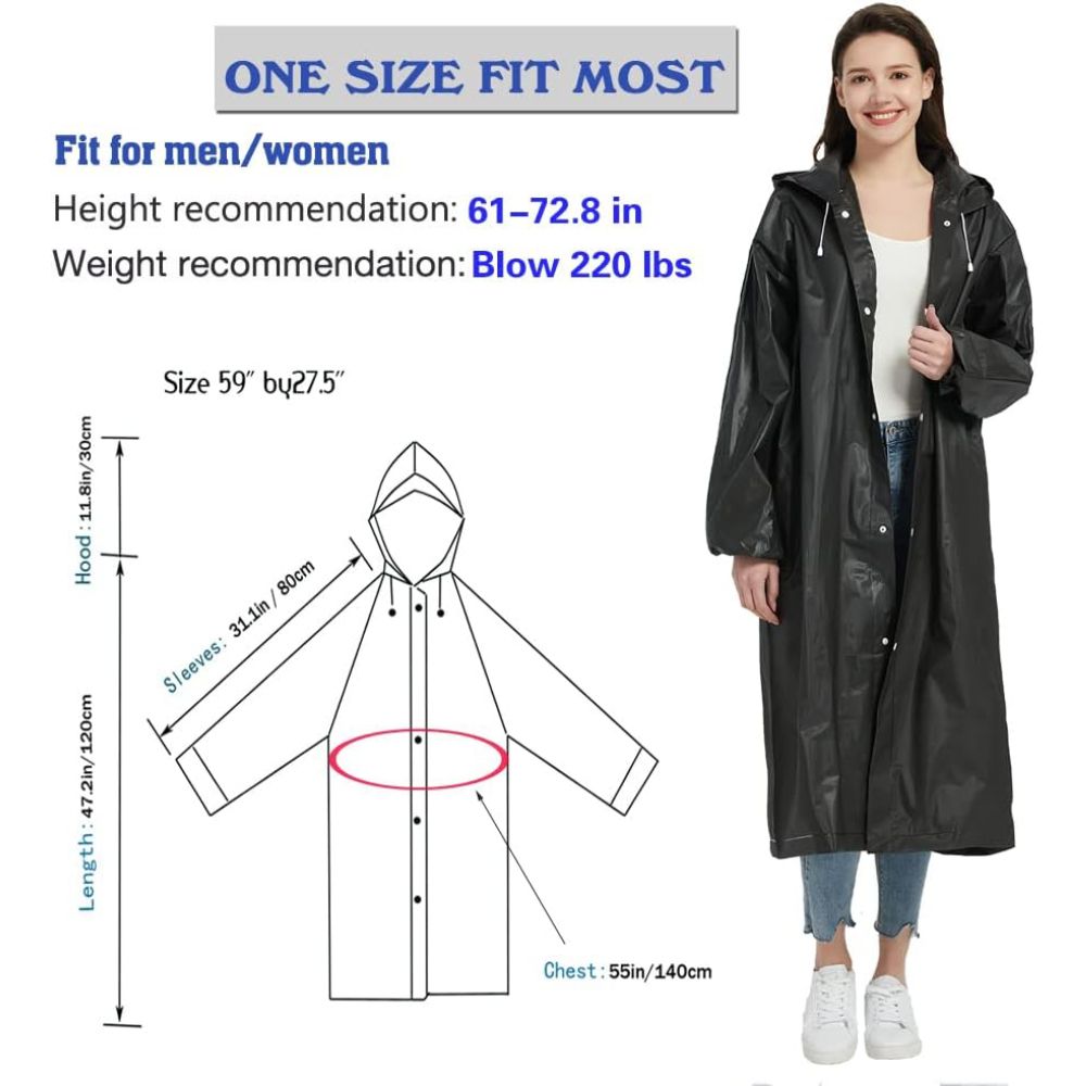 1-Piece Outdoor Sports Adult Raincoat, Windproof Waterproof EVA Thickened Full-Body Coverall Rain Poncho for Travel, Outdoor Cycling, Hiking, Portable Adult Men's Women's Raincoat