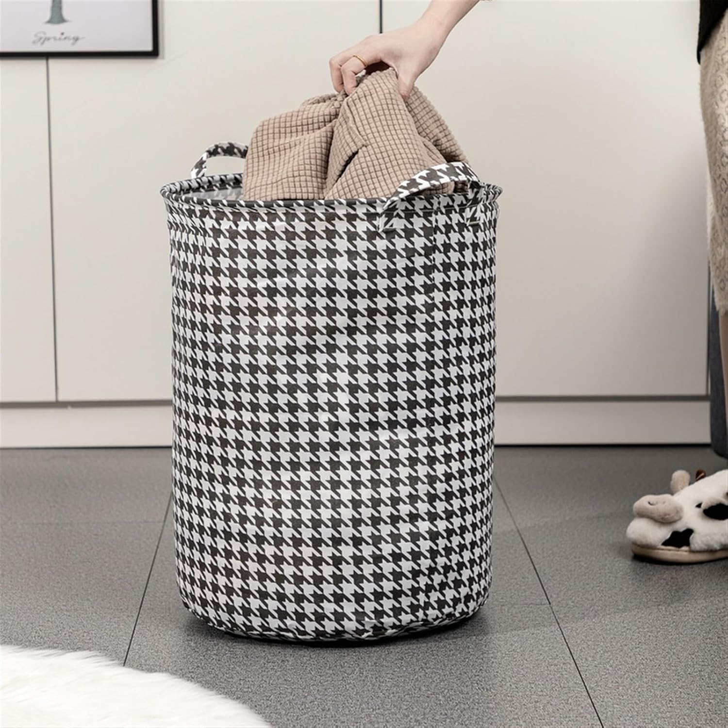 Dirty Laundry Basket Cotton Linen Foldable Round Waterproof Organizer Bucket Clothes Toys Large Capacity Home Storage Basket
