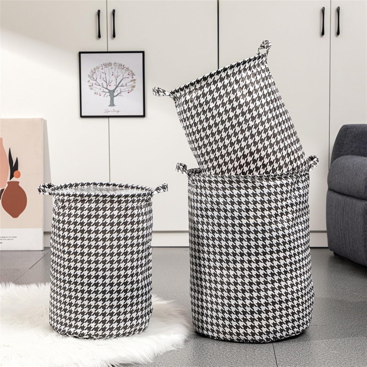 Dirty Laundry Basket Cotton Linen Foldable Round Waterproof Organizer Bucket Clothes Toys Large Capacity Home Storage Basket