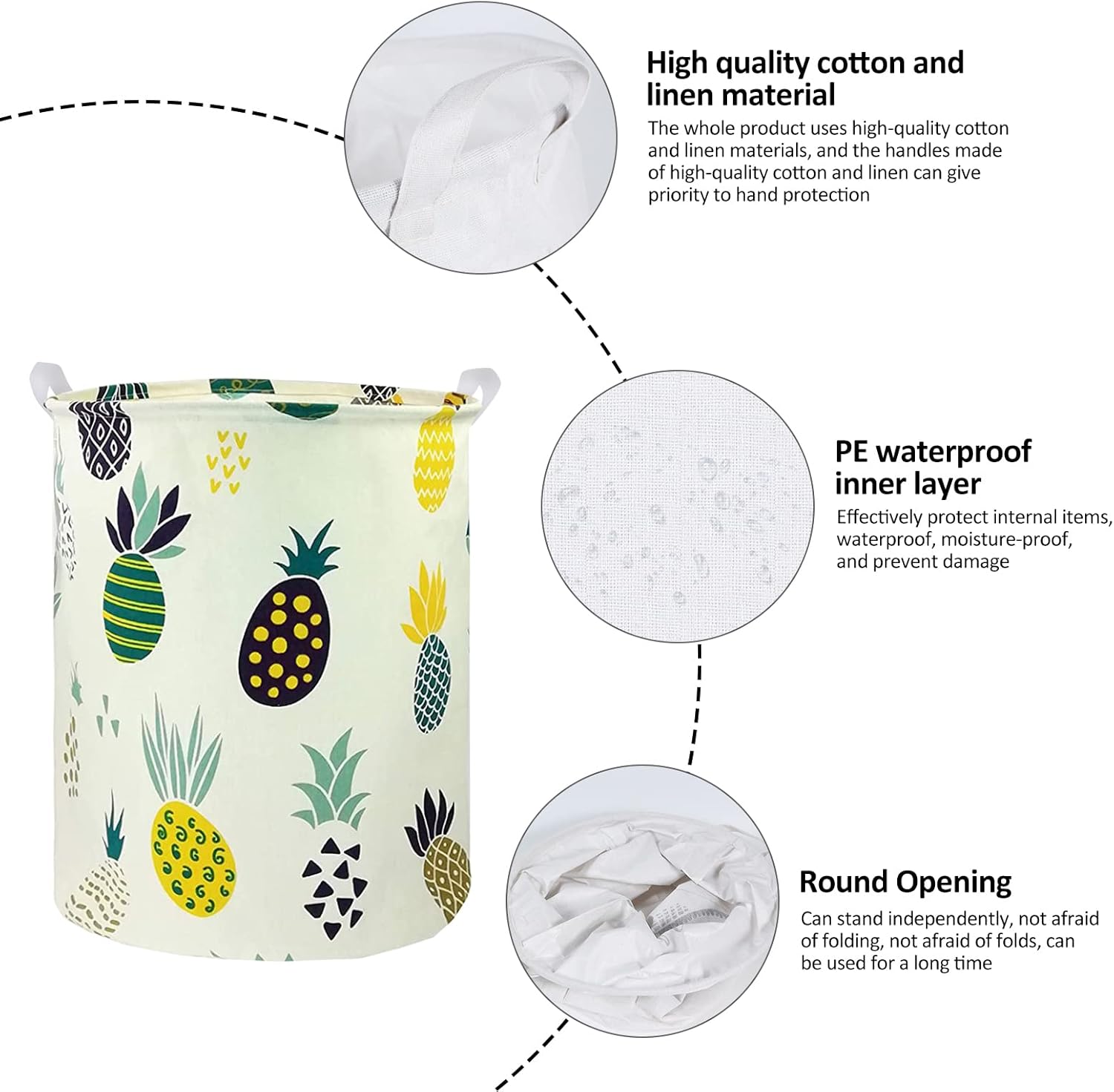 Dirty Laundry Basket Cotton Linen Foldable Round Waterproof Organizer Bucket Clothes Toys Large Capacity Home Storage Basket