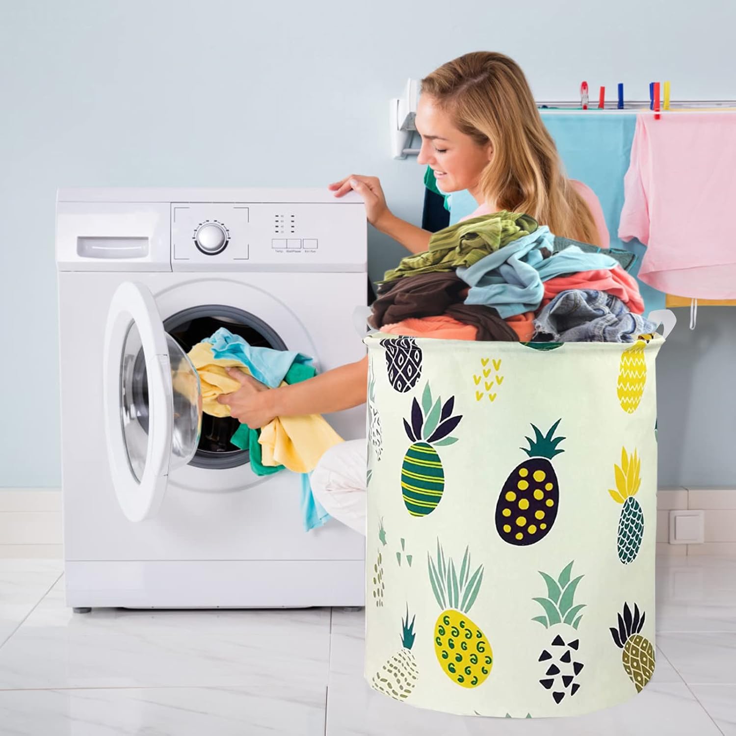 Dirty Laundry Basket Cotton Linen Foldable Round Waterproof Organizer Bucket Clothes Toys Large Capacity Home Storage Basket