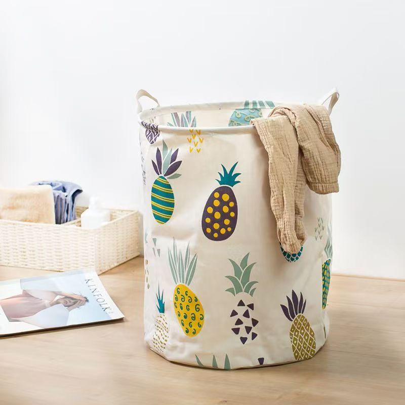 Dirty Laundry Basket Cotton Linen Foldable Round Waterproof Organizer Bucket Clothes Toys Large Capacity Home Storage Basket