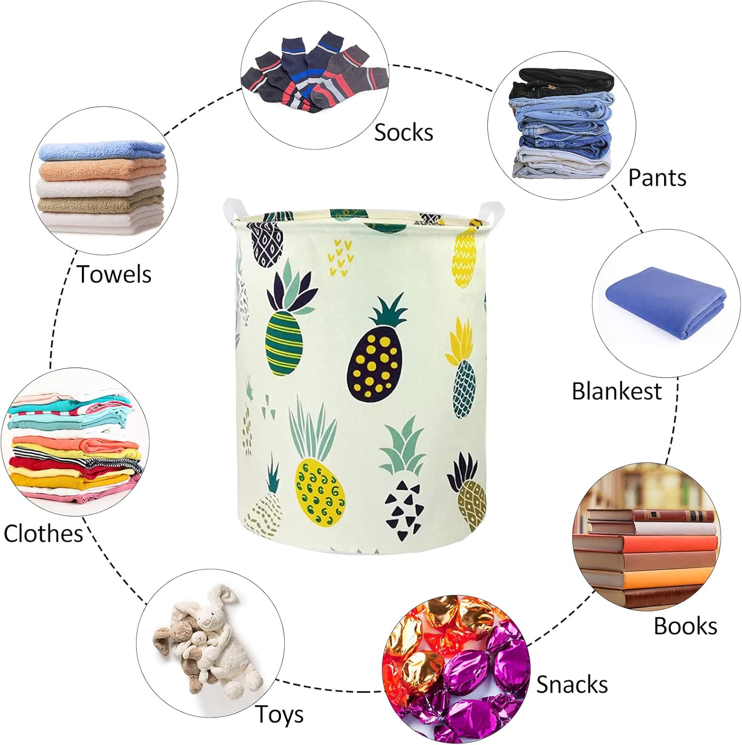 Dirty Laundry Basket Cotton Linen Foldable Round Waterproof Organizer Bucket Clothes Toys Large Capacity Home Storage Basket