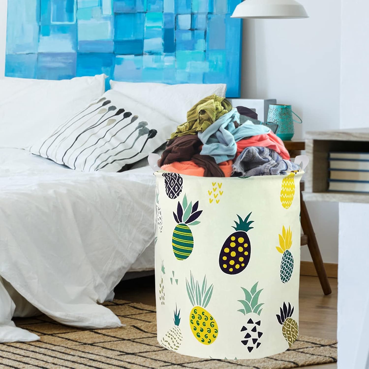 Dirty Laundry Basket Cotton Linen Foldable Round Waterproof Organizer Bucket Clothes Toys Large Capacity Home Storage Basket