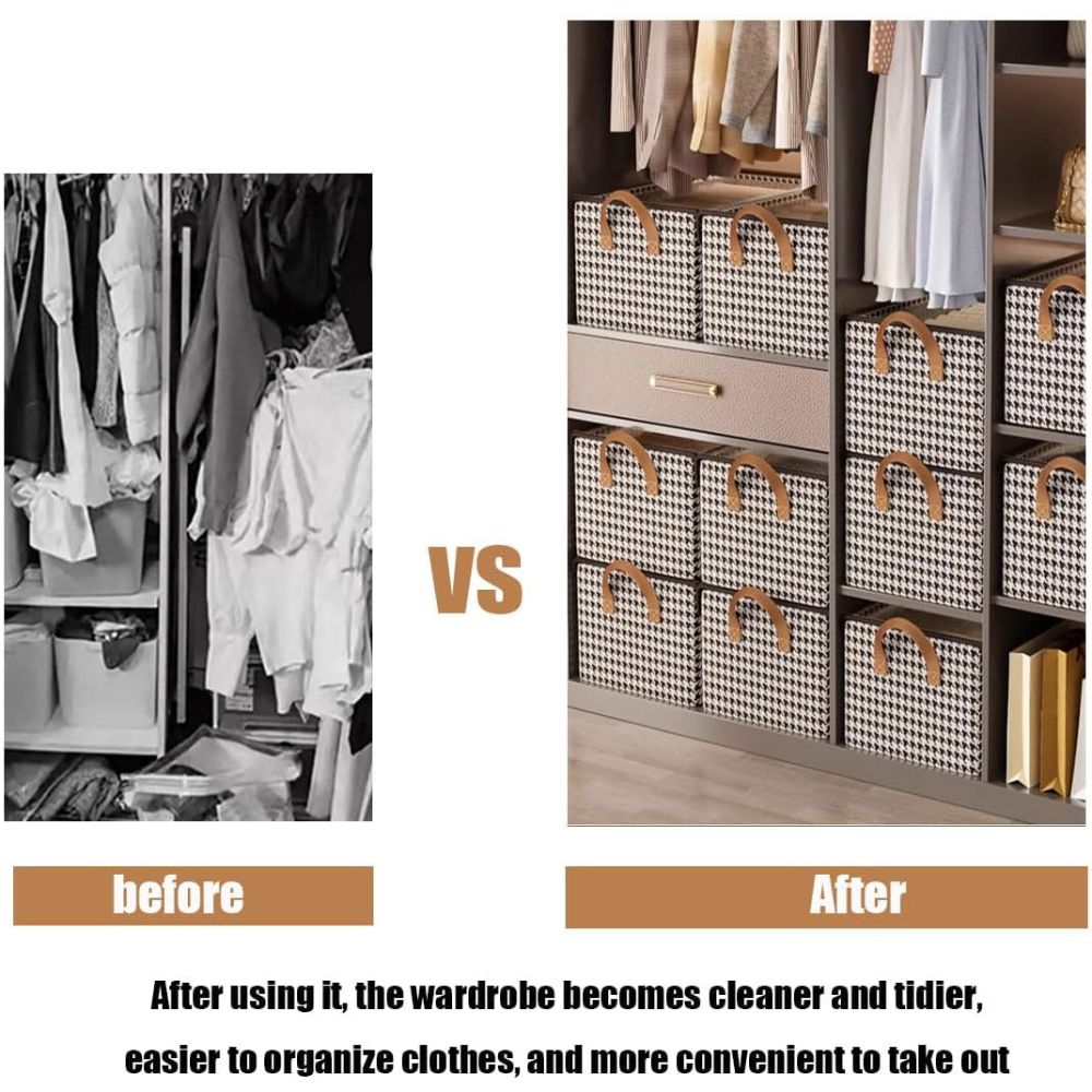 Foldable Storage Box with Lid - Extra Large Fabric Closet Organizer for Clothes, 47x28x20cm Canvas Bin, Collapsible Design for Bedroom, Shelf, Closet, Underbed (Black & White)