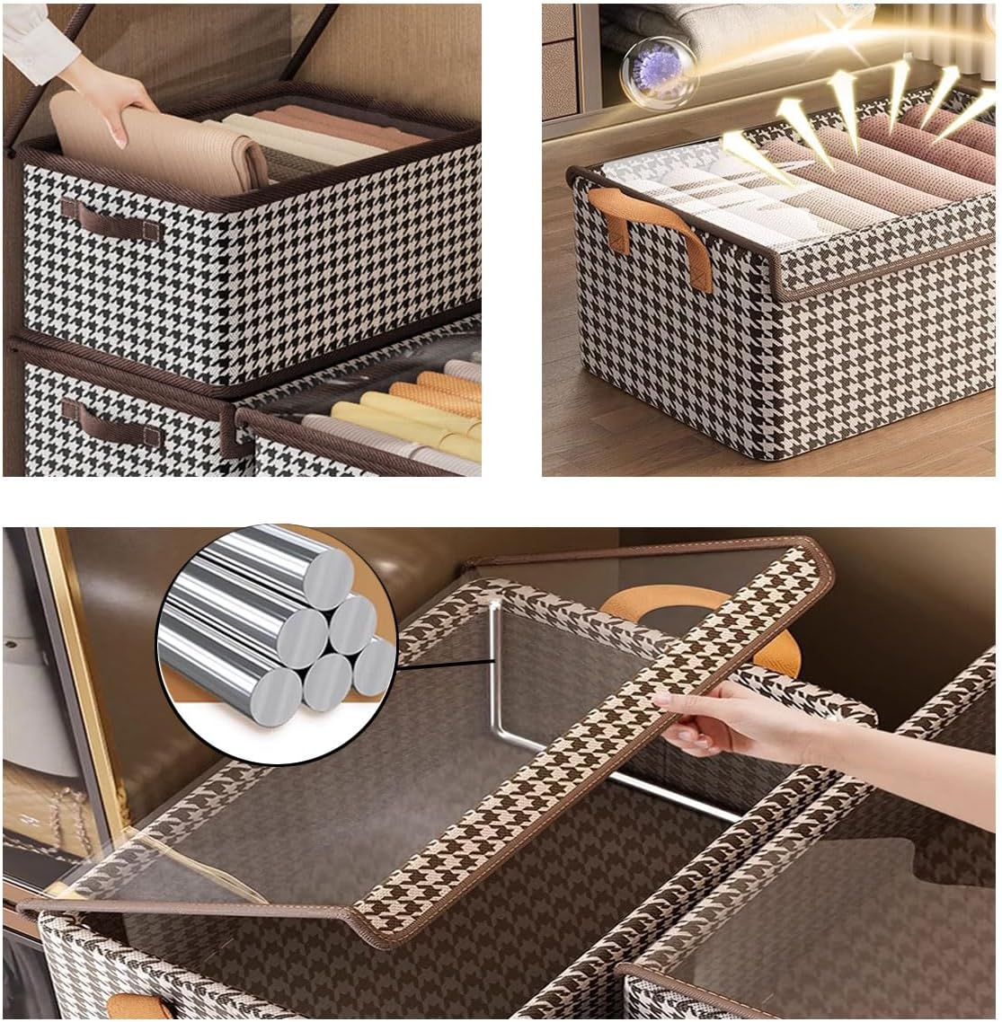 Foldable Storage Box with Lid - Extra Large Fabric Closet Organizer for Clothes, 47x28x20cm Canvas Bin, Collapsible Design for Bedroom, Shelf, Closet, Underbed (Black & White)