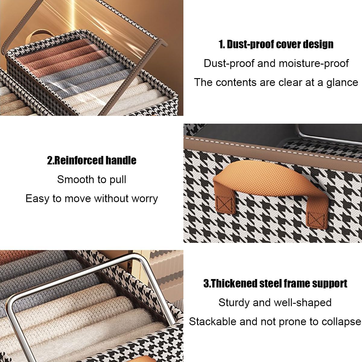 Foldable Storage Box with Lid - Extra Large Fabric Closet Organizer for Clothes, 47x28x20cm Canvas Bin, Collapsible Design for Bedroom, Shelf, Closet, Underbed (Black & White)