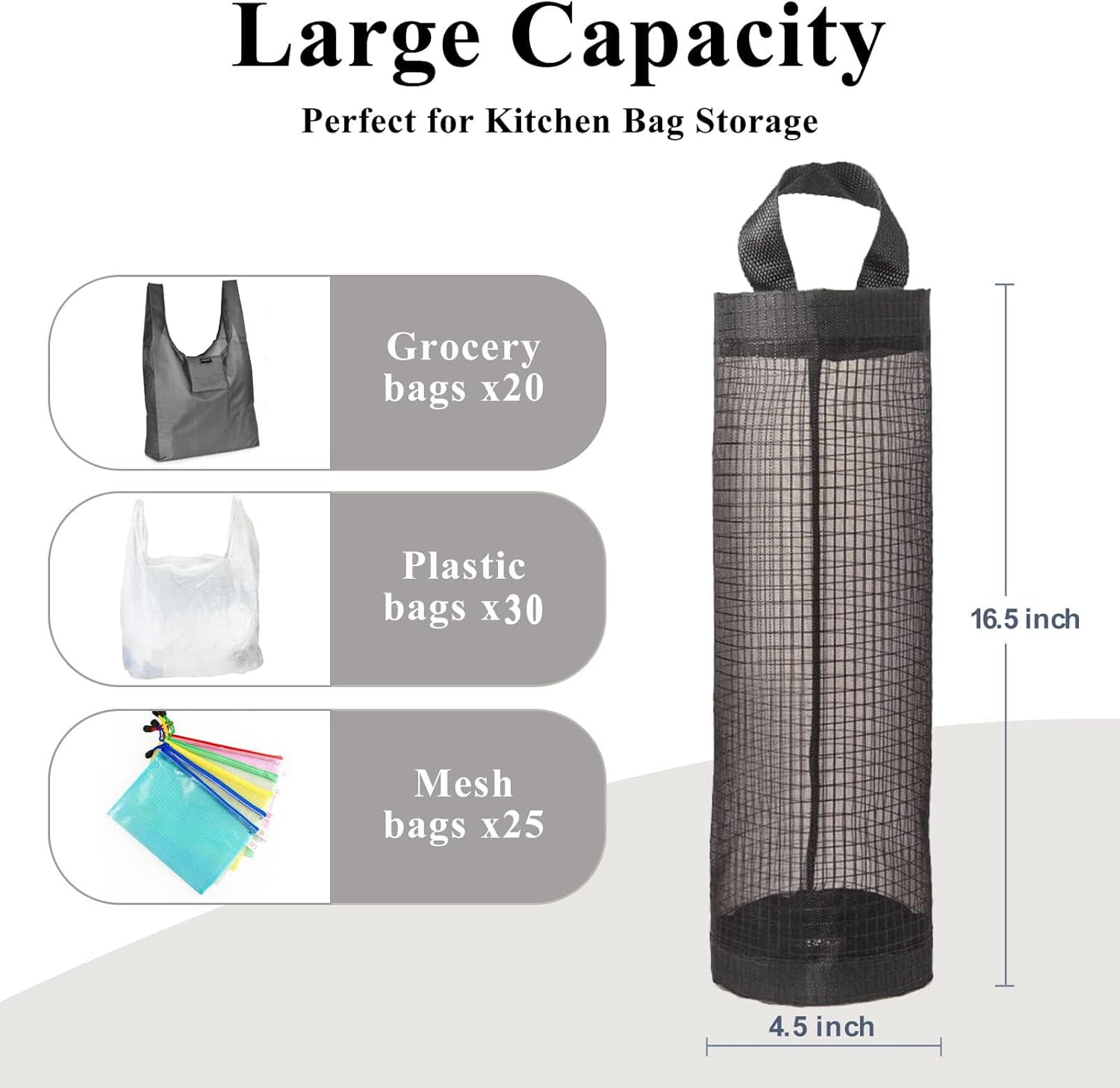 Kitchen Hanging Mesh Bag Organizer for Grocery and Garbage Bags - Space-Saving Storage with Durable Mesh