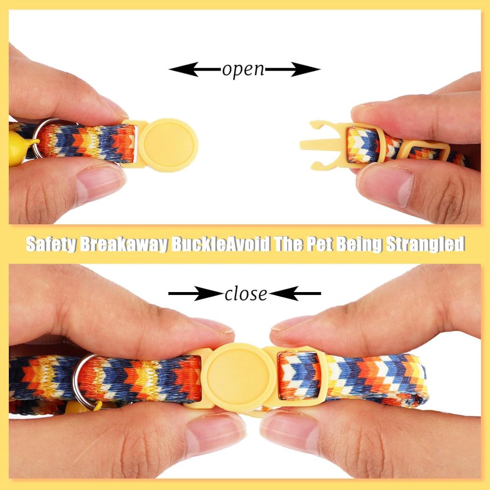 【Final Clearance】Cute Cat Collar for Girl Boy,Colorful Breakaway Cat Collars with Bell，Adjustable Printed Nylon with Safety Buckles Kitten Collar