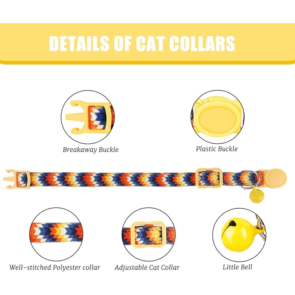 【Final Clearance】Cute Cat Collar for Girl Boy,Colorful Breakaway Cat Collars with Bell，Adjustable Printed Nylon with Safety Buckles Kitten Collar