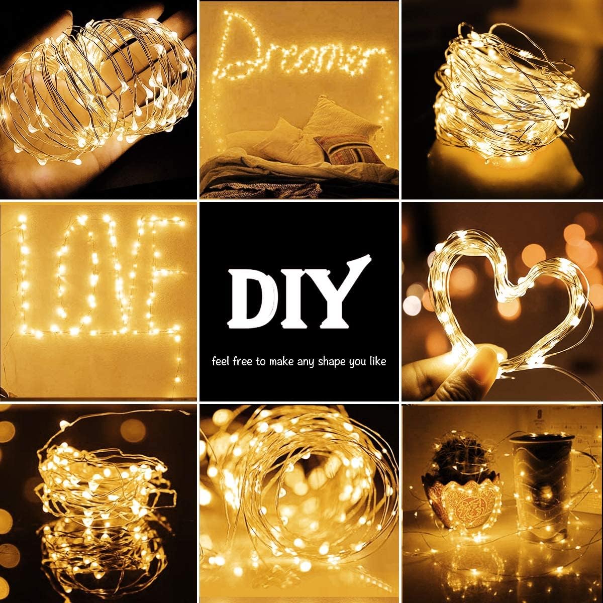 1 Pack Led Fairy Lights Solar energy Powered String Light s Waterproof Copper Wire 32 Feet 100 Led Firefly Starry Moon Lights for DIY Wedding Party Bedroom Patio Christmas (10m/32ft,Warm White)