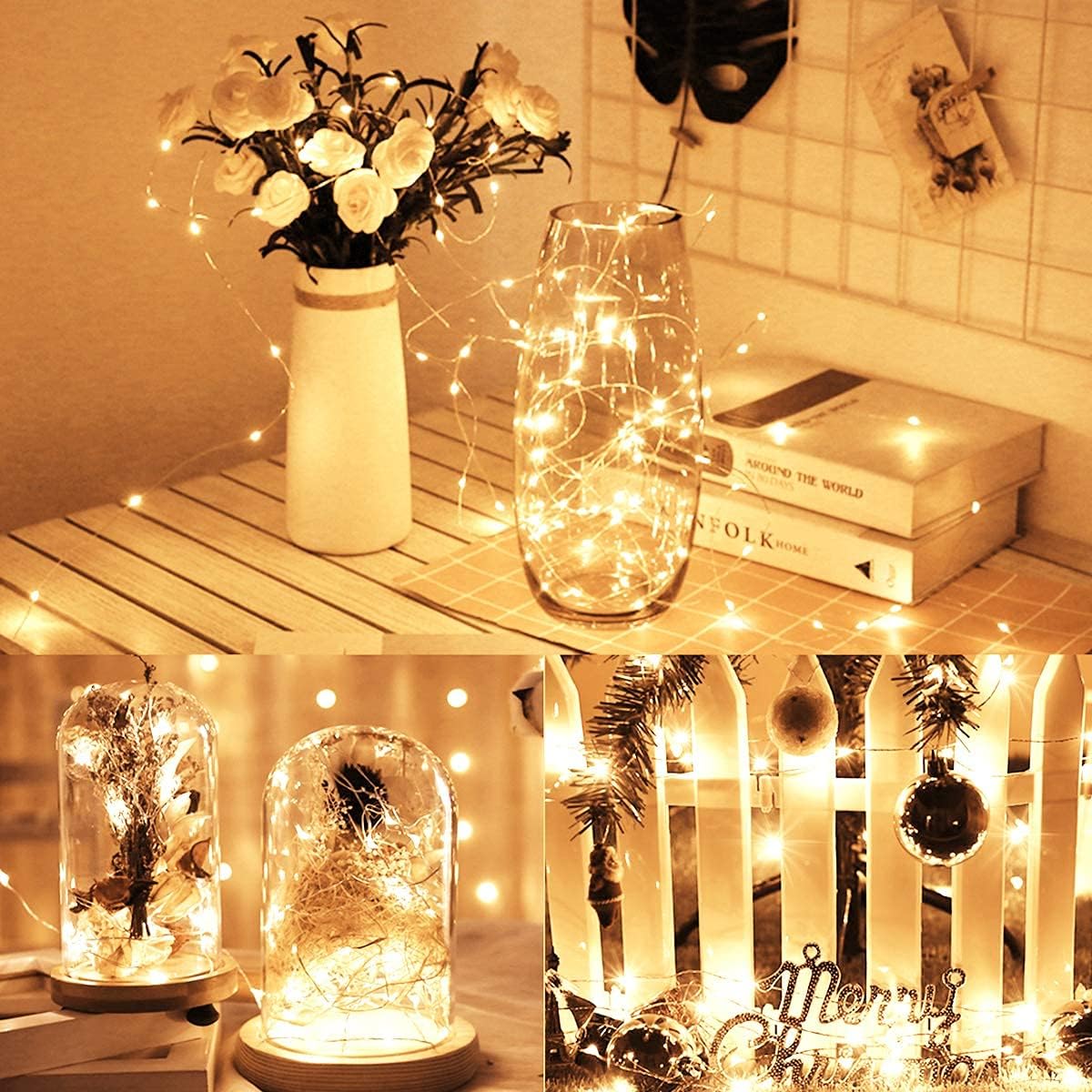 1 Pack Led Fairy Lights Solar energy Powered String Light s Waterproof Copper Wire 32 Feet 100 Led Firefly Starry Moon Lights for DIY Wedding Party Bedroom Patio Christmas (10m/32ft,Warm White)
