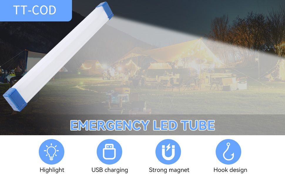 32cm LED Light Tube, Portable USB Rechargeable Emergency Light, Camping Magnetic Light, Magnetic Suspension Portable Light Bulb for Emergency,Night Market,Outdoor Lighting, emergency house light