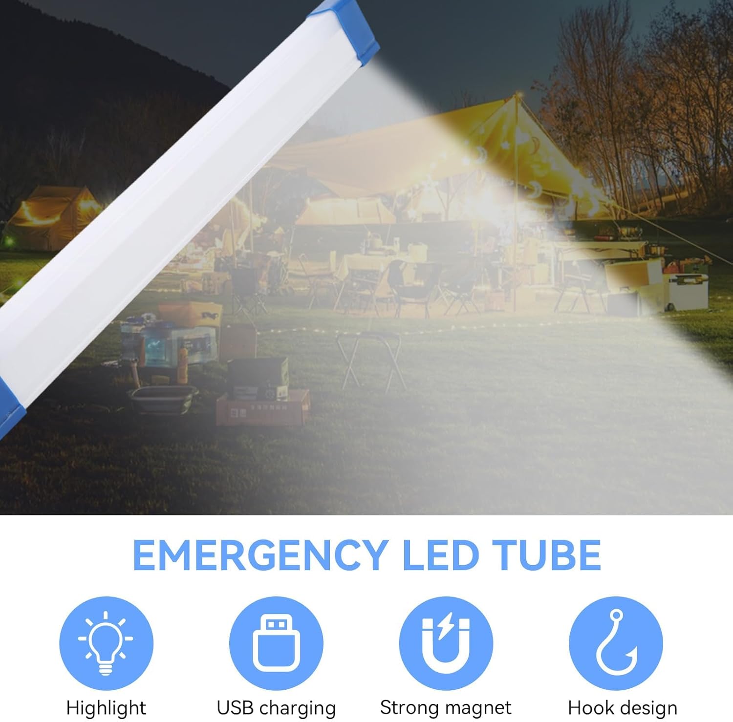 32cm LED Light Tube, Portable USB Rechargeable Emergency Light, Camping Magnetic Light, Magnetic Suspension Portable Light Bulb for Emergency,Night Market,Outdoor Lighting, emergency house light