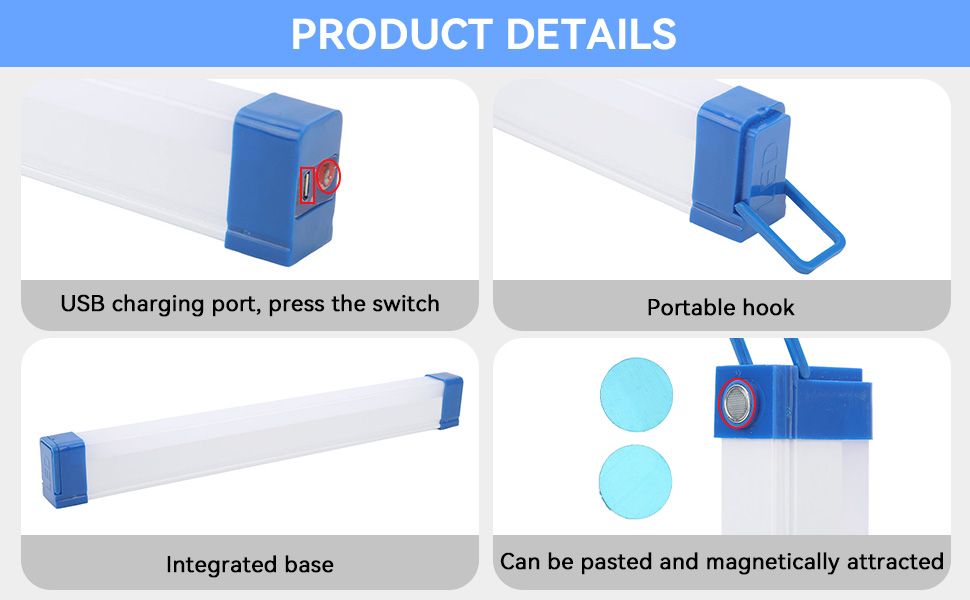 32cm LED Light Tube, Portable USB Rechargeable Emergency Light, Camping Magnetic Light, Magnetic Suspension Portable Light Bulb for Emergency,Night Market,Outdoor Lighting, emergency house light