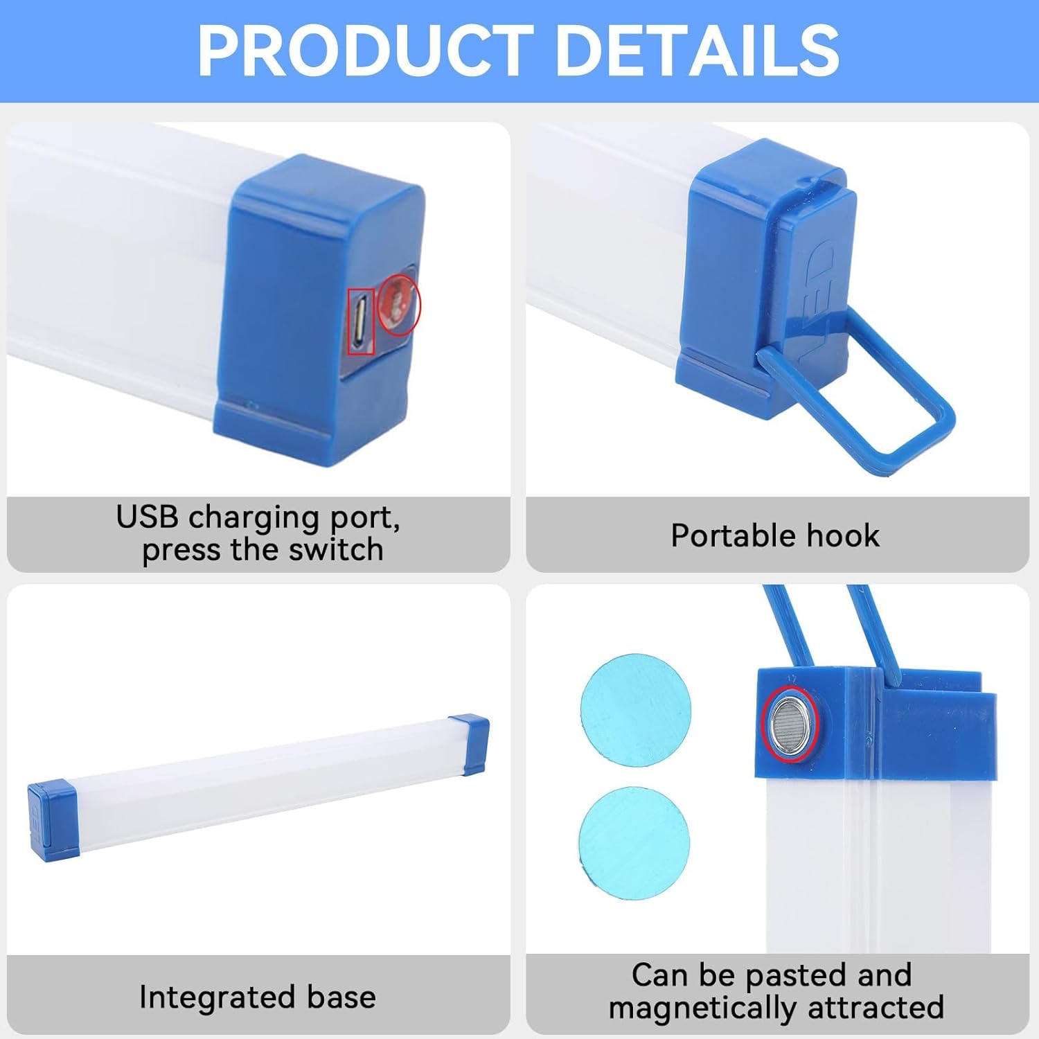 32cm LED Light Tube, Portable USB Rechargeable Emergency Light, Camping Magnetic Light, Magnetic Suspension Portable Light Bulb for Emergency,Night Market,Outdoor Lighting, emergency house light